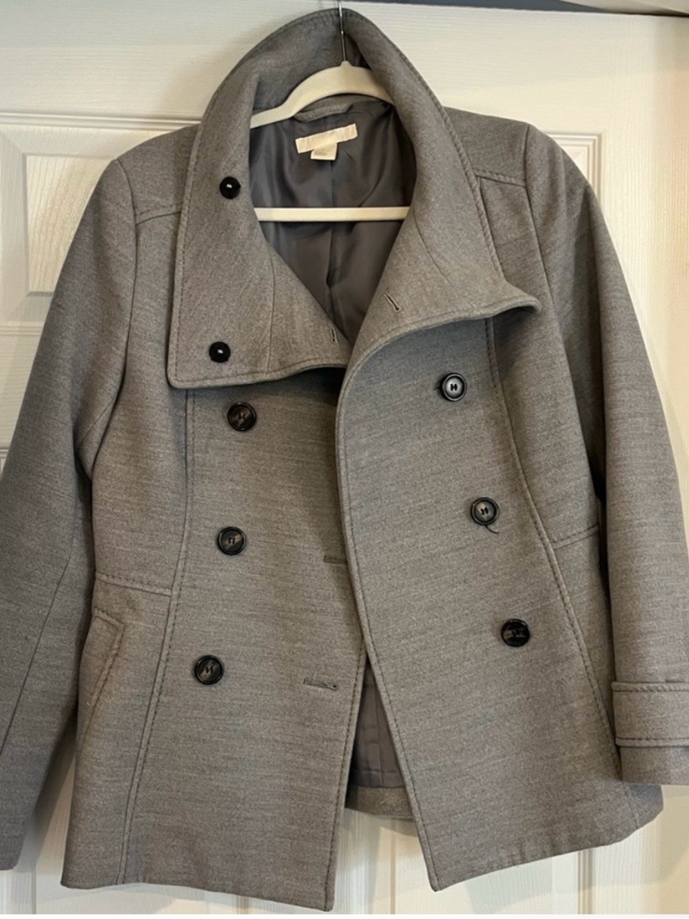 H&M Women's Gray Double-Breasted Peacoat